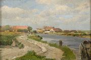Eugen Ducker Village near canal France oil painting artist